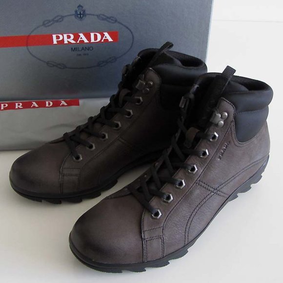 new PRADA logo grafite high top sneakers 6 / 7 US
